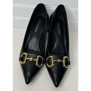 Jeffrey Campbell Womens 6.5  Black heel shoe with Gold Chain